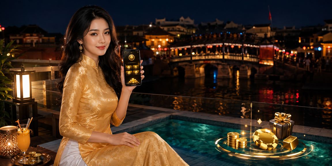 Người chơi sử dụng app cá cược khi mặc áo dài tham gia lễ hội Hội An